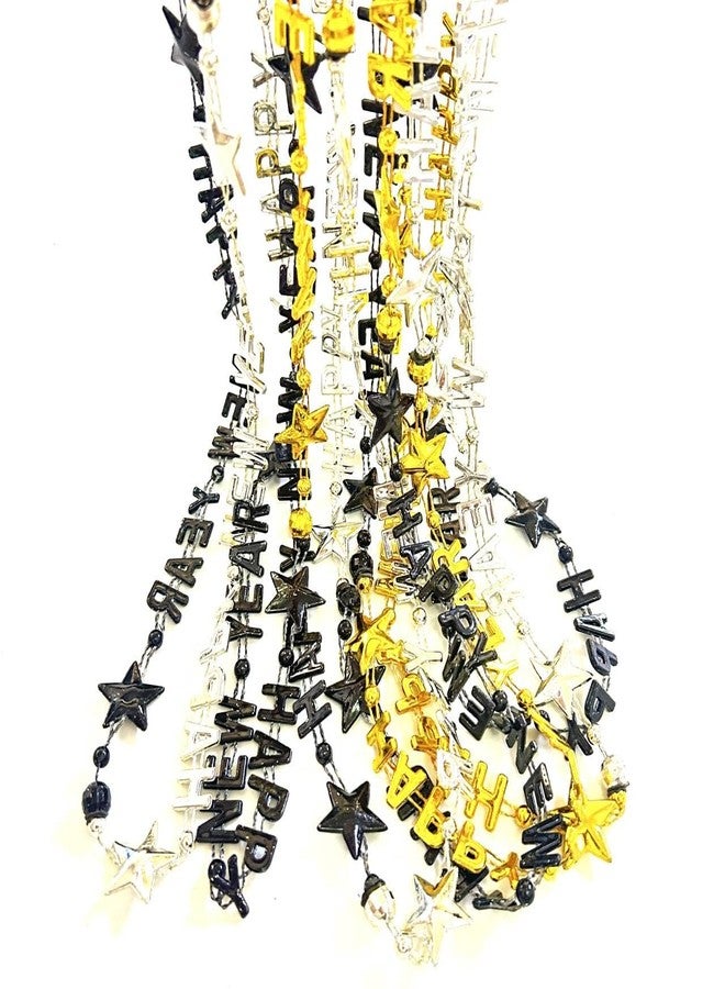 GZYSSL 12Pcs Happy New Year Black Gold Silver Beads Necklaces Party Favors New Year New Year's Eve Party Bead Necklaces Decorations - Image 2